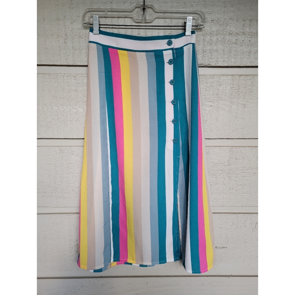 High Waisted Striped Skirt with Buttons, size xs
